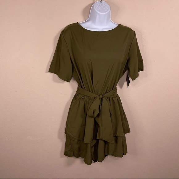 NEW MEDIUM MILITARY GREEN RUFFLE ROMPER LIGHTWEIGHT - Picture 5 of 16